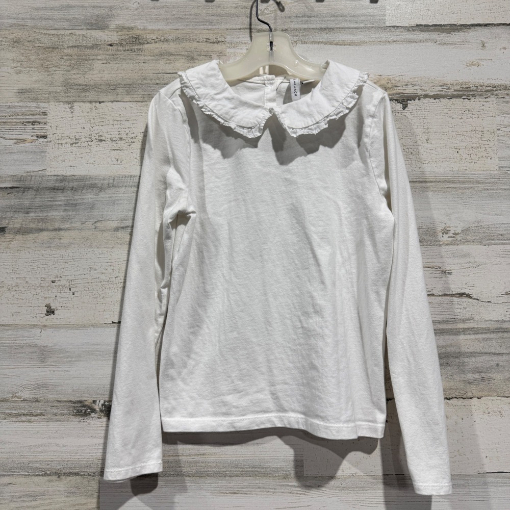 Janie and Jack Ruffle Collar Top Girls Size 12 White Long Sleeve Preppy GUC*